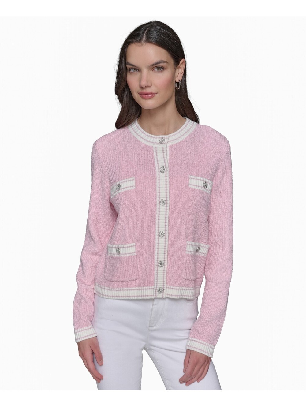 KARL LAGERFELD PARIS Women's Marled Four-Pocket Cardigan XS